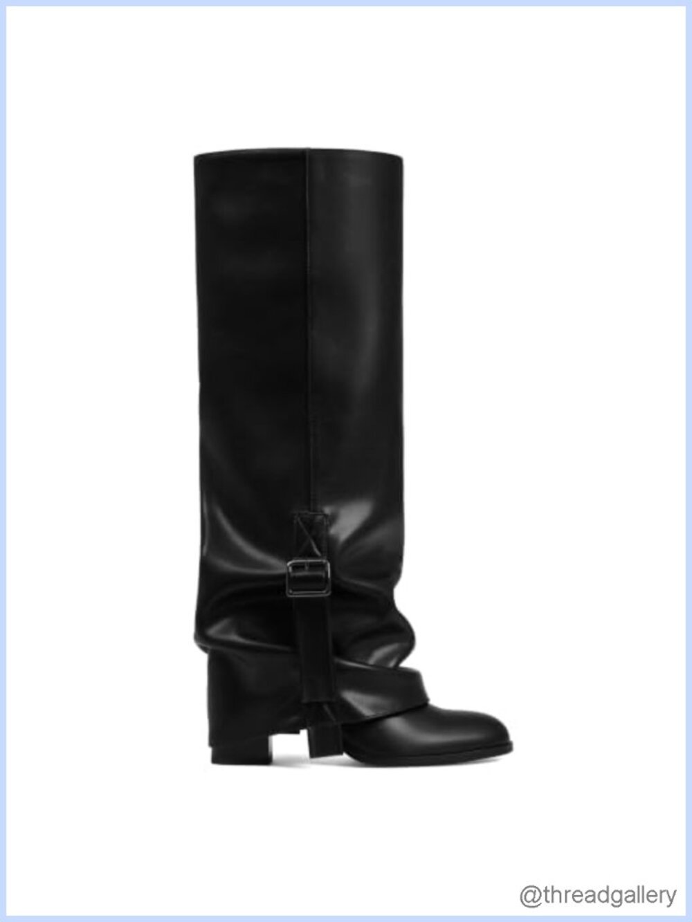 Faux Leather Knee High Boots with Fold Over Slouch and Chunky Heel